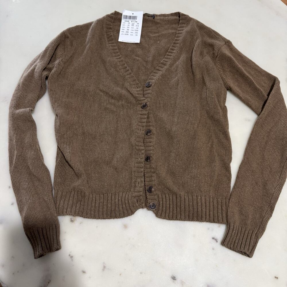 Brandy Melville Brown Button Cardigan Sweater Ribbed Knit Dark Academia